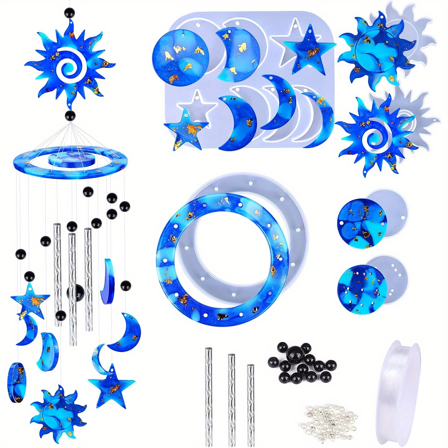 Image of 63 Wind Chime Resin Mold Kit, Epoxy Wind Chime Casting Mold Diy Wind Chime, Keychain Earrings Pendant Jewelry, Ramadan Decoration Eid Decoration