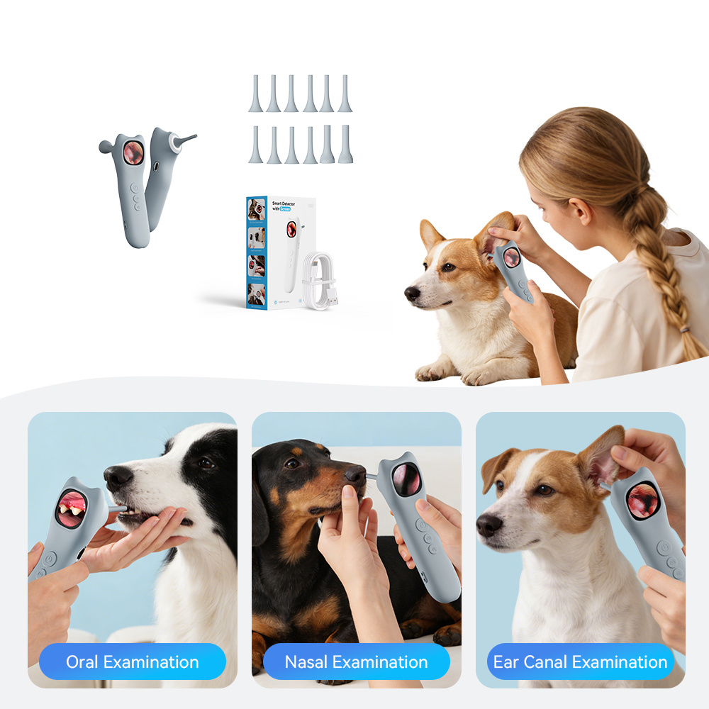This Home-Use Pet Smart Detector Combines Four Functions in One, Featuring a 1080P High-Definition Ear Endoscope Camera with 4X Zoom for Clear Internal Viewing. It Comes with 12 Specialized Examination Heads to Fit Different Body Parts - Image 3
