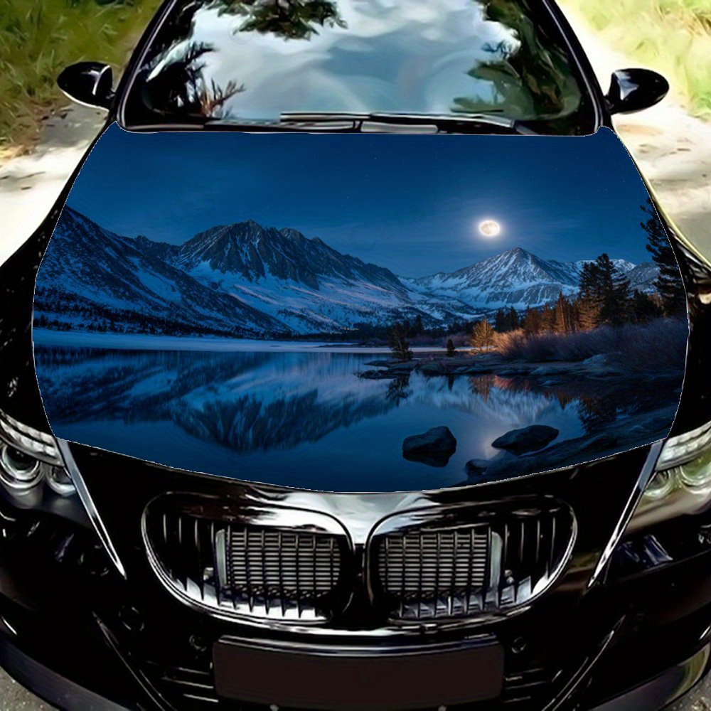 TEMU Night Moon Landscape Car Hood Sticker Packaging Vinyl Hood Sticker Car Hood Protective Film Car Parts Accessories Amazing Gift