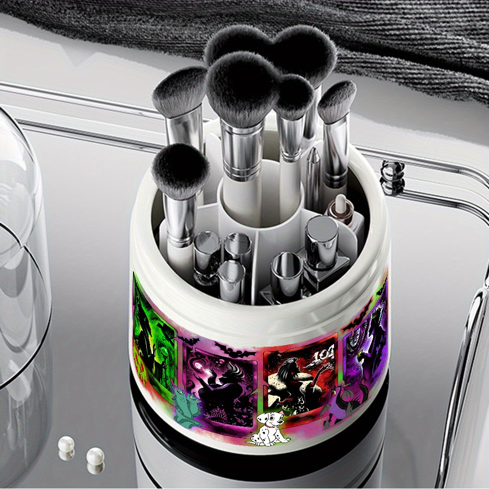 1pc   fairy tale   cosmetic storage box 360 rotating dust proof makeup organizer with         desktop brush holder for vanity bathroom counter dressing table villainthemed design clear rotating mechanism Product details 2