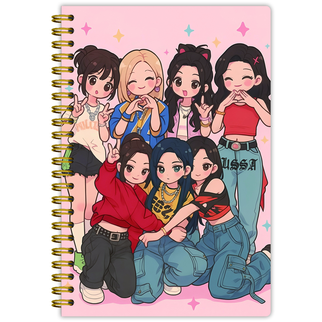 TEMU 1pc Cahier Esthétique à Thème - Couverture K-Pop/J-Pop avec Reliure Spirale, Journal de Rédaction Horizontale, Taille Compacte et Portable