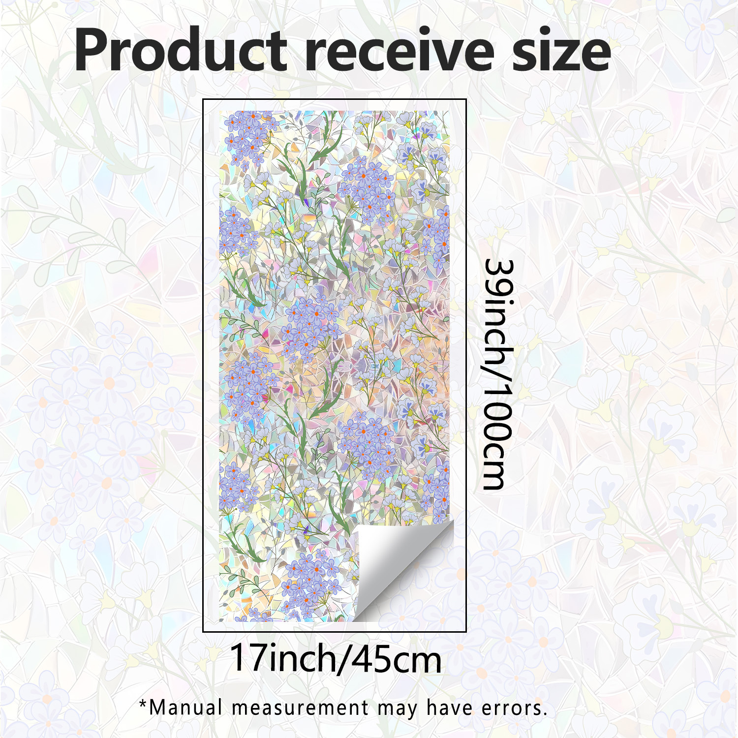 TEMU 1pc Style Purple Flowers Stained Glass Window Film, Iridescent Holographic Sticker, Static Cling Adhesive-free Installation, Kitchen Balcony