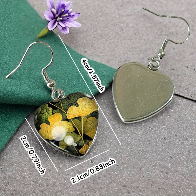 Heart-Shaped Ginkgo Leaf Design Earrings, Unique Gift