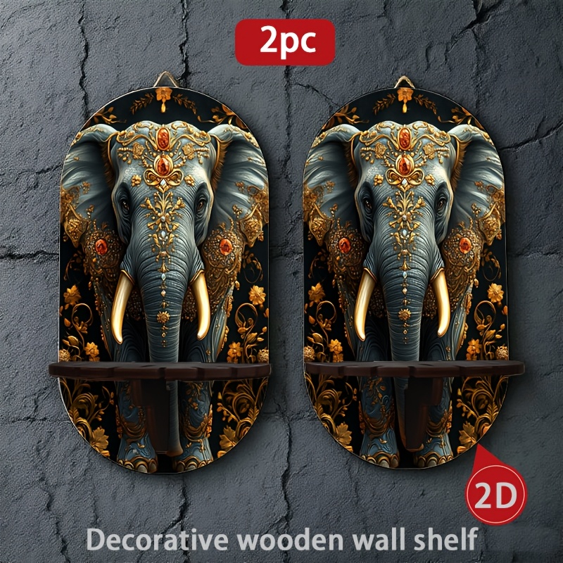 TEMU Étagère murale 2D plate en bois, 2 pièces, support de bougie, étagère murale multifonctionnelle de rangement et d', avec un joli motif 2D