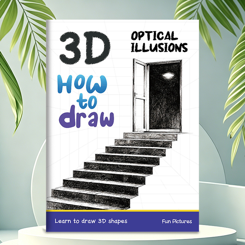 TEMU Livre de dessin 3D par et pages à colorier Gimfen - Activité stéréoscopique monochrome avec d'illusion , guide de dessin au trait 3D pour la