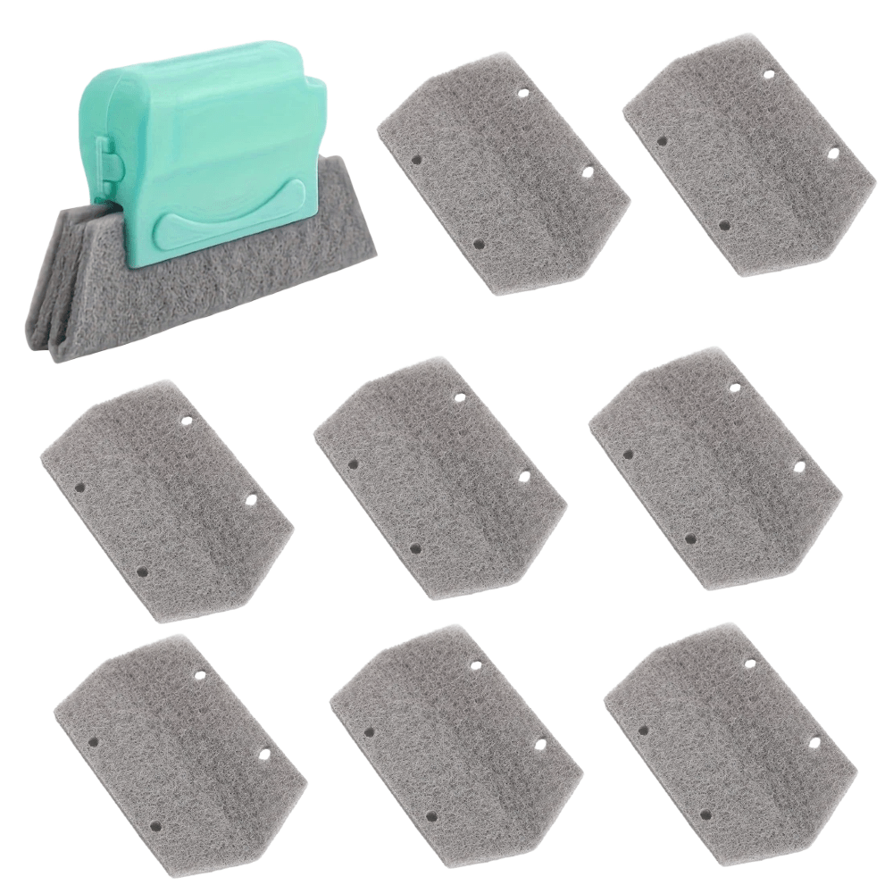 Image of A 9pcs Versatile Window Cleaning Kit That With A Plastic Handle And 8 Washable Sponge Pads, Perfect For Use Room, Bedroom, Bathroom, And Kitchen. A Must-have Cleaning Tool For Your For Home