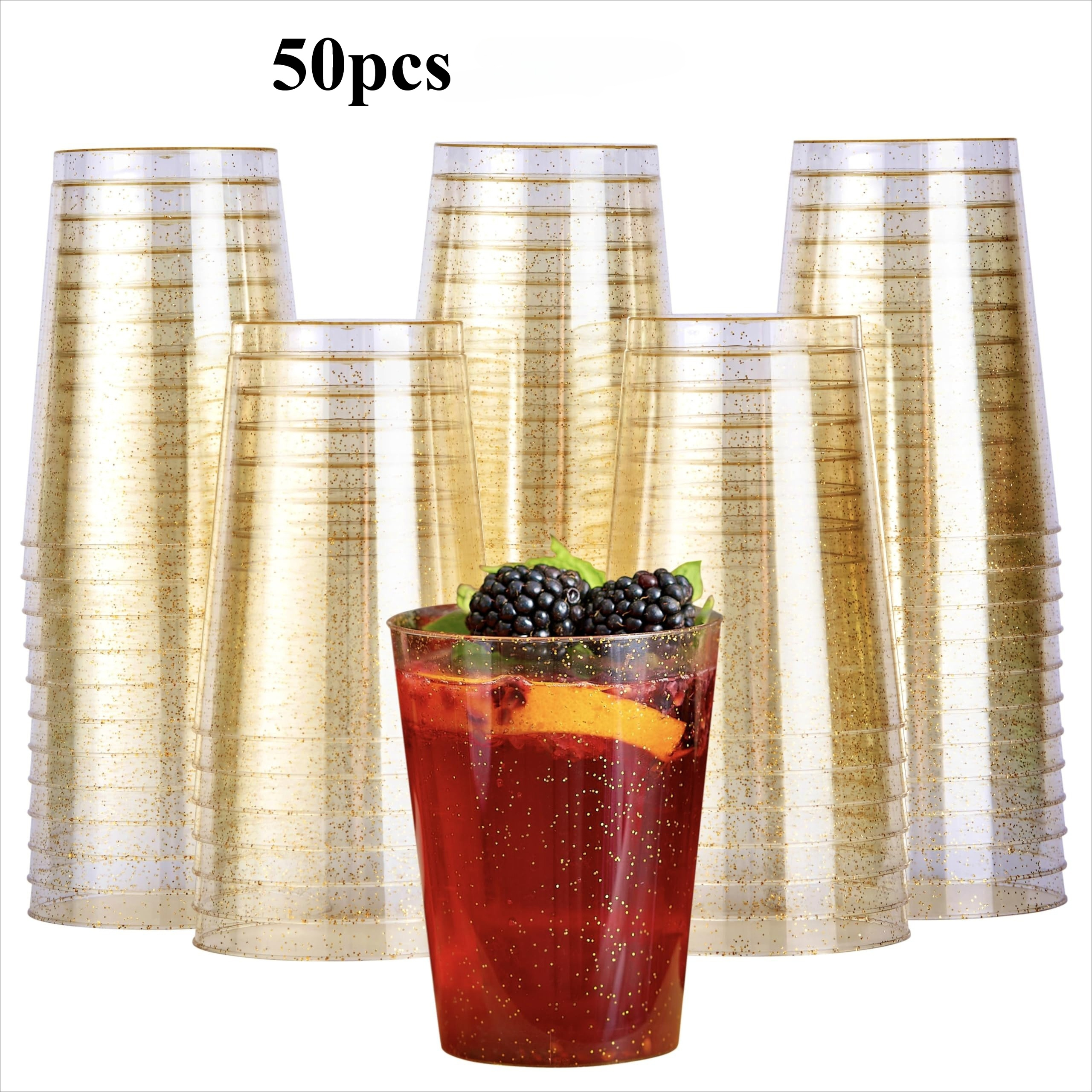 50pcs 10 Oz Golden Glitter Cups, Party Cups, Beverage Cups, Juice Cups, Suitable For Weddings, Birthdays, Graduation Parties, Back-to-school Parties, Christmas