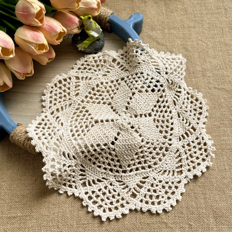 TEMU 1pc Nordic Style Star Snow Six-point Star Crochet Lace Mat Decorative Plate Placemat Flowerpot Mat