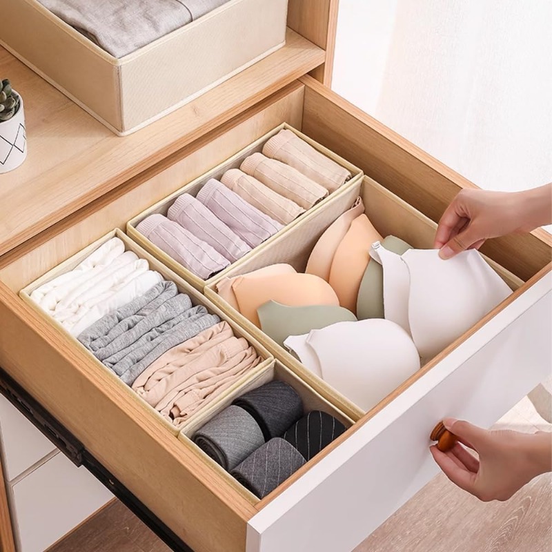 6 Organizer Pieghevoli In Tessuto Per Cassetti - Scatole Divisori Per Intimo E Magliette - 2