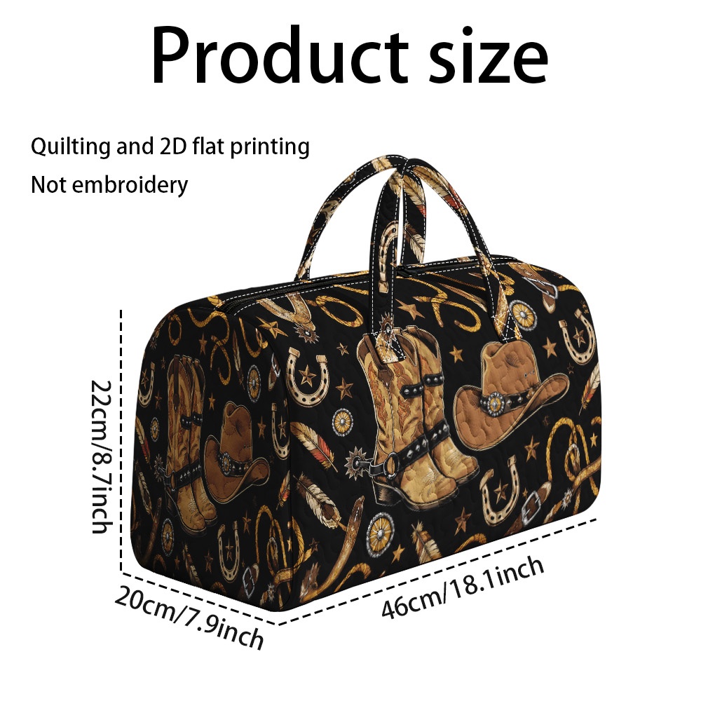 TEMU 2d Flat Printing 1pc, Western Elements Pattern Quilted Tote Bag, Portable Camping Organizer Handbag For Travel, Weekend Trip & Outdoor