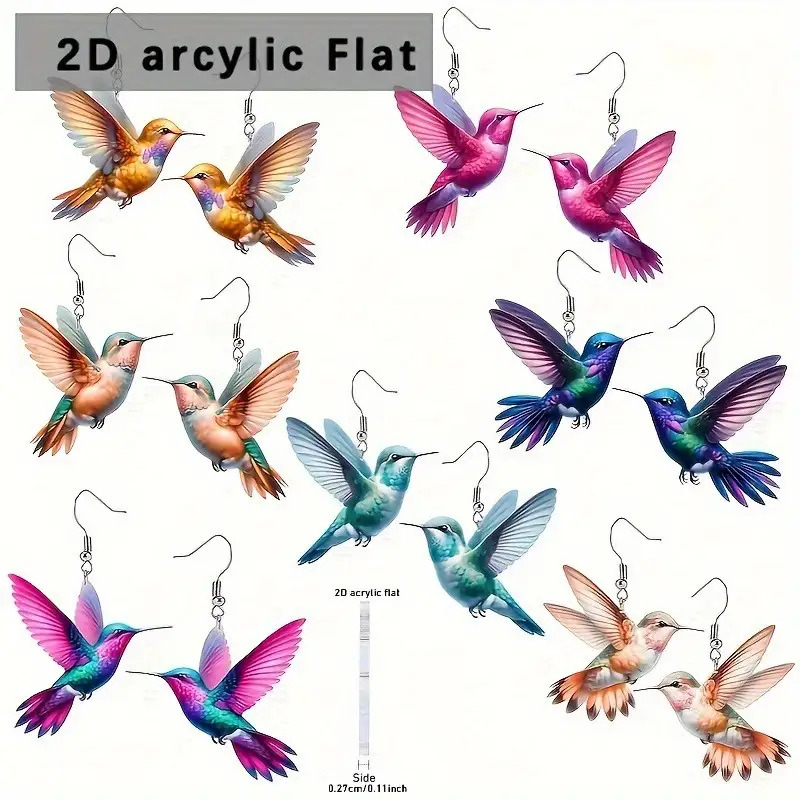 TEMU Boucles d'oreilles plates 2D en acrylique avec 7 paires de en dégradé, adaptées aux boucles d'oreilles pendantes bohèmes pour femme, dégradé