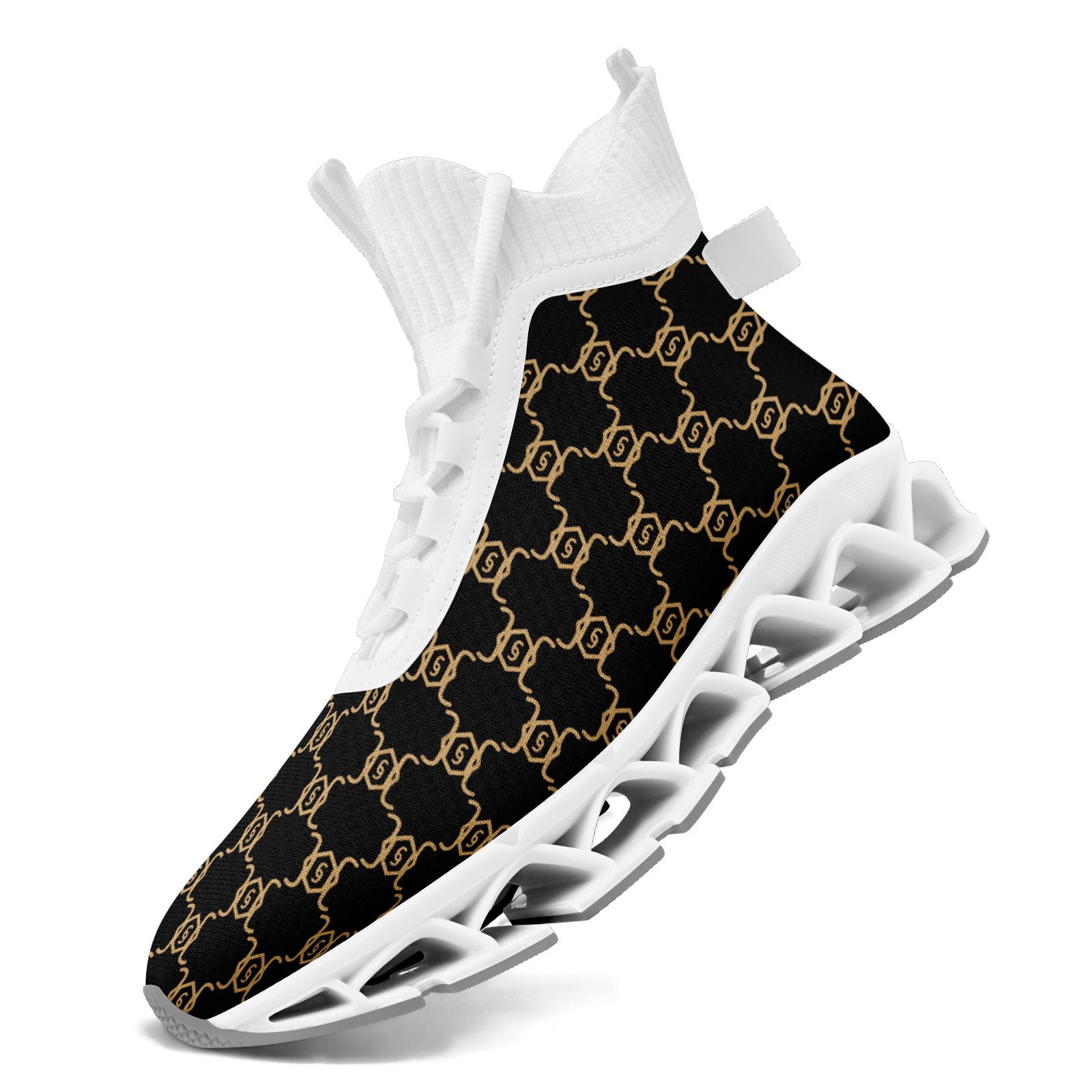 TEMU Coolcustomize Men's Casual High Top Sneakers, Trendy Golden Monogram Print Blade Shoes, Comfortable Walking Footwear