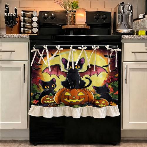 item picture 2d flat 2d halloween black pumpkin multi functional decorative curtain suitable kitchen skirt oven cover washing dishwasher bathroom window decoration and kitchen halloween