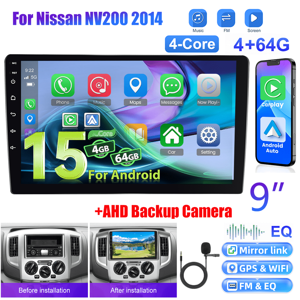 Image of [4+64g] 15 Car Stereo For 2014, 9 Inch 1280p Ips Touch Screen Radio Auto Car Radio Ai Dsp/ Fm/ Rds/ 32eq Gps Wifi Swc+mic, Ahd Backup Cam