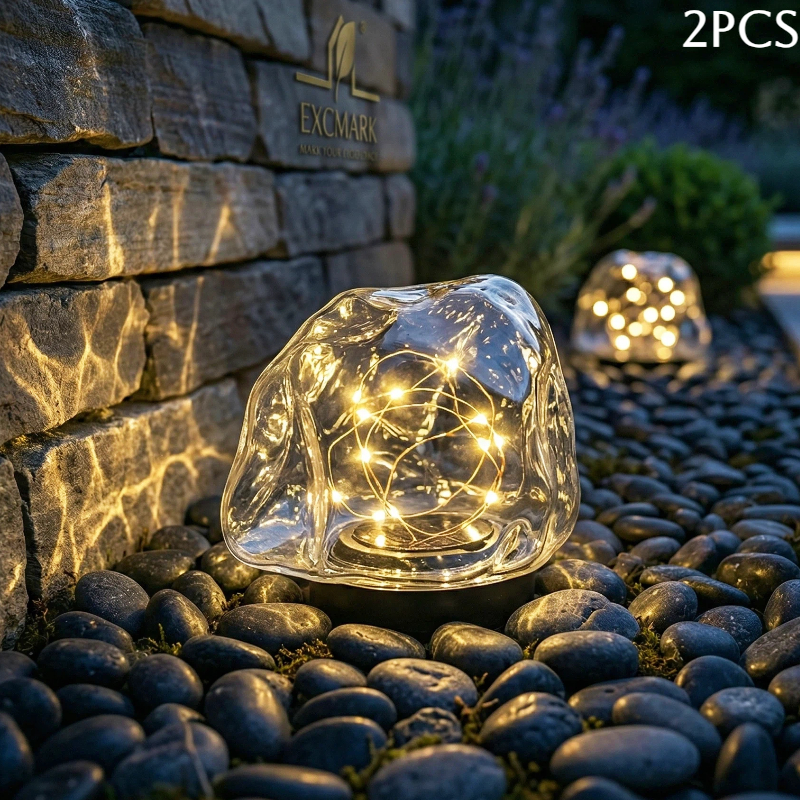 Image of 2pack, Solar Filament Garden Lights, Outdoor Lawn Decorative Cobblestone Lamps, For Patio Path Landscape Setting, Cozy Night Party Ambiance