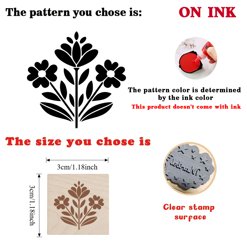 Vintage Natural Wood Rubber Stamp with Flower Design