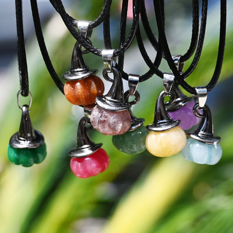 TEMU 10pcs Halloween Hat Pumpkin Artificial Pendant Set -5pcs Pendants+5pcs Necklace, Party Accessory With Purple, Orange & Yellow Gemstones, Perfect Gift For , Halloween Decorations, Hat Accessories