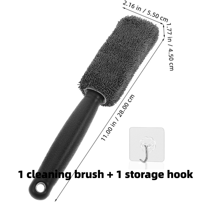 TEMU 2pcs Set: 1 Cleaning Brush + 1 Storage Hook. Soft Microfiber Car Wheel Cleaning Brush, Scratch-free Rim And Tire Brush, Flexible Deep Tool.