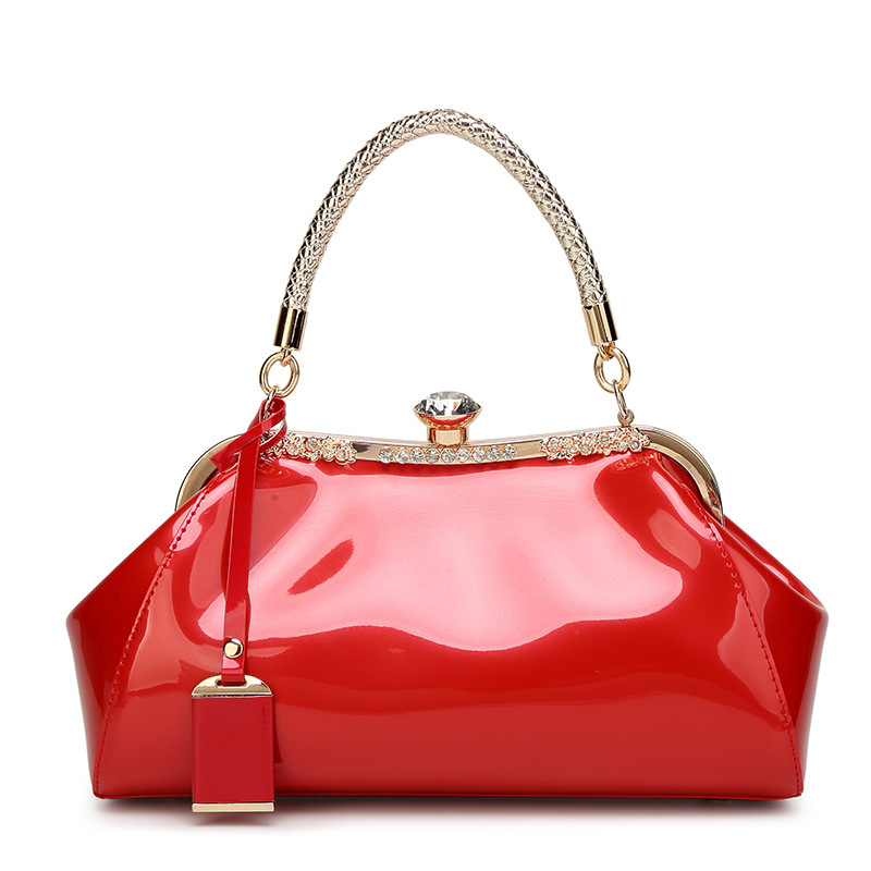 Image of Women's Glossy Large Crossbody Bag Suitable For Wedding & Commuting - Clip-/shoulder Handbag With Closure, Versatile Bridal Purse For Banquet Dress Matching, Material