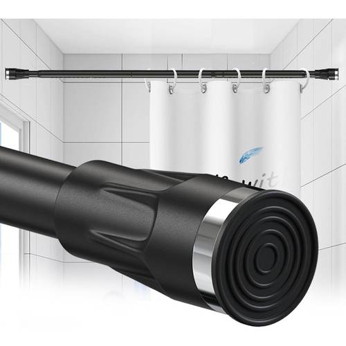 tringle à rideau de réglable et 48-96 pouces extra longue - installation perçage, acier inoxydable (diamètre 1,1) avec base antidérapante et montage adhésif/vis - pour baignoire, placard, fenêtre (noir)