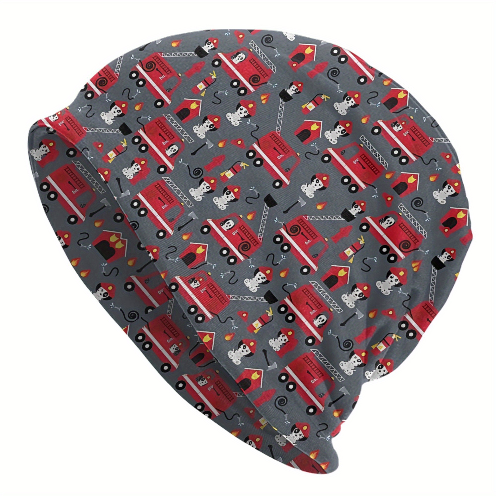 E-shop Dalmatiner Hunde Feuerwehr Feuerwehrwagen Graue Kappe Herren Outdoor Dünne Mütze Skullies Beanies Caps für Männer Frauen Kreative Stoffhüte