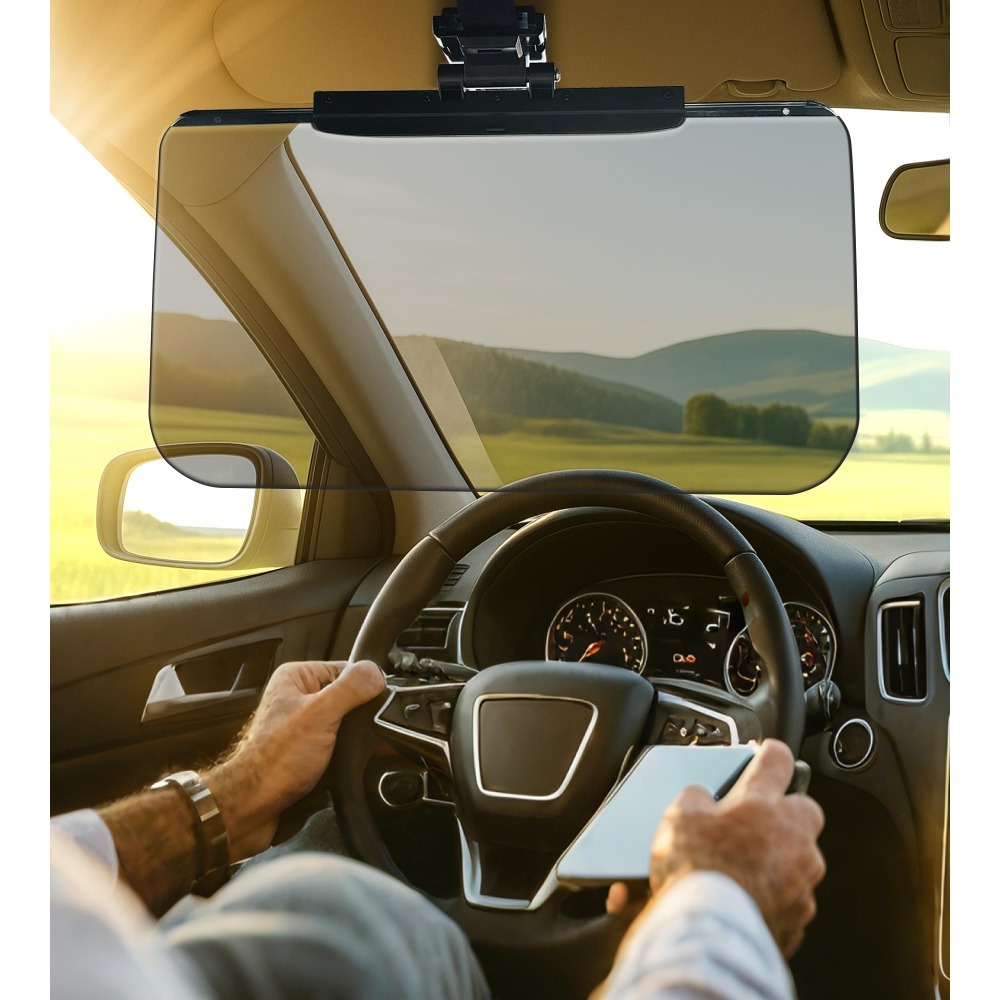 TEMU Car (black And Grey) Sun Visor Extender, Polarized Blocker, Safe Clip-on Adjustable Extender, Universal Type For Safe And Comfortable Driving