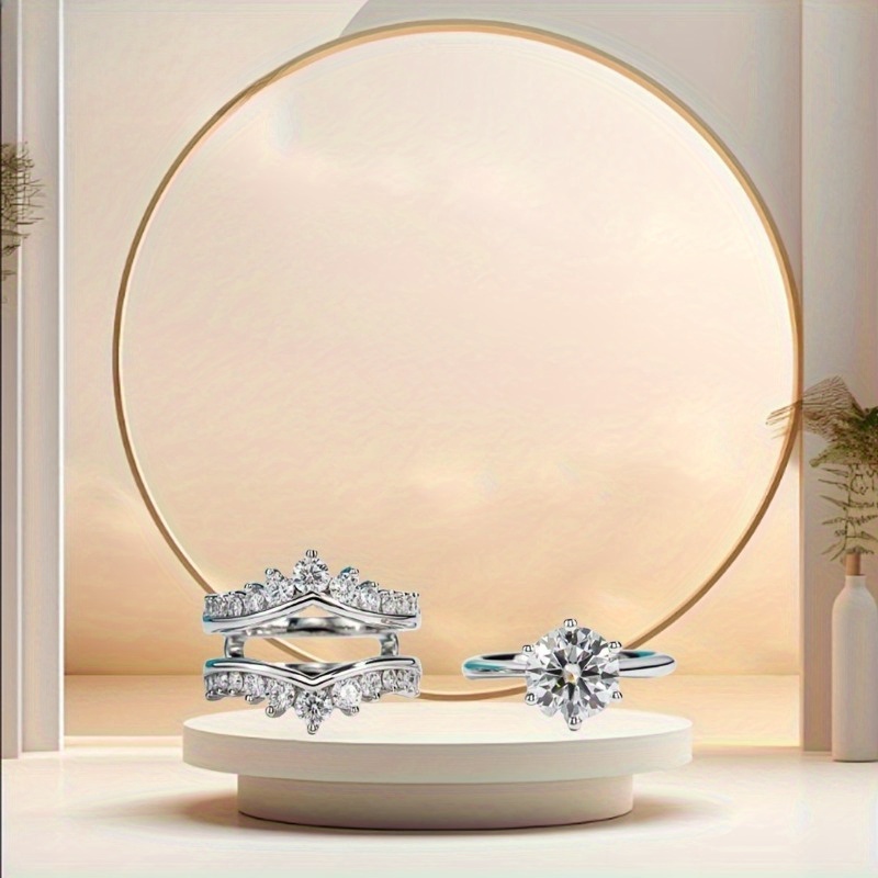 S925 Silver Inlaid 3 Carat Moissanite Combination Ring