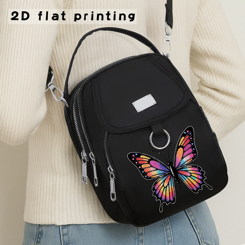 2d Flat Printing 1pc Color Makeup Wing Pattern Casual Bag Handbag Crossbody Bag, Used As A Single Shoulder Crossbody Bag When Going Out, A Versatile Neutral Bag, Position , 2d Flat