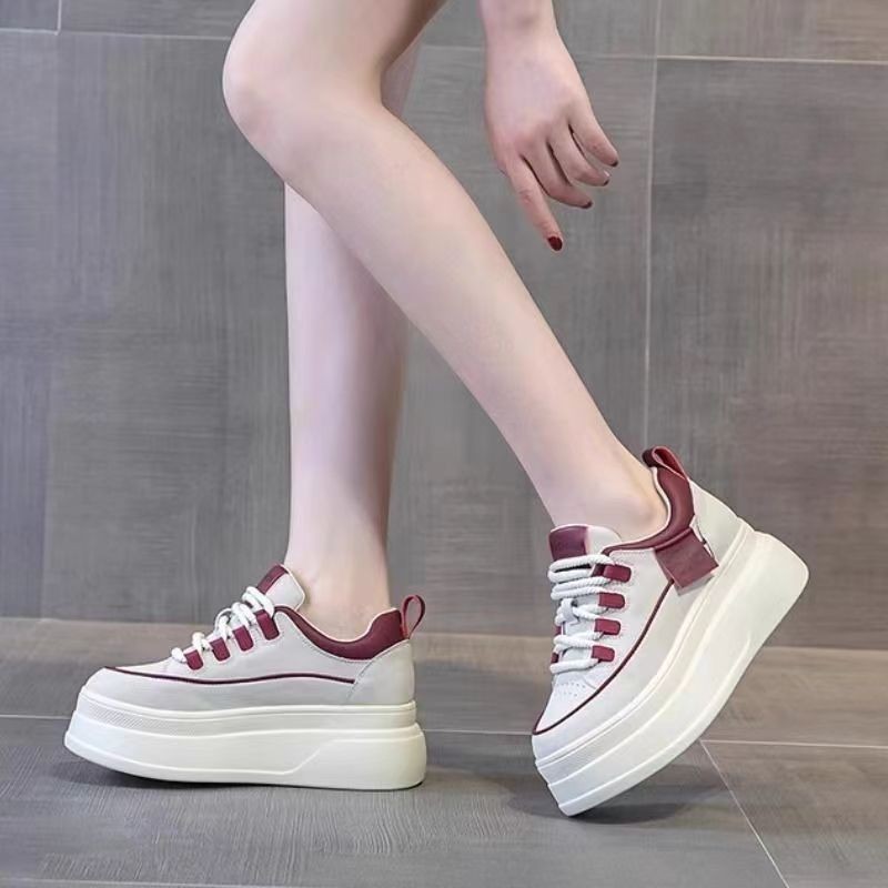 2025 Autumn Winter New Women'S White Thick Sole Fashion Casual Shoes | Walking Travel Breathable Running Shoes, Lace-up Closure, Low Top, Fabric Upper, Mesh Inner, EVA Insole, Rubber Sole, Women Shoes, Sneakers