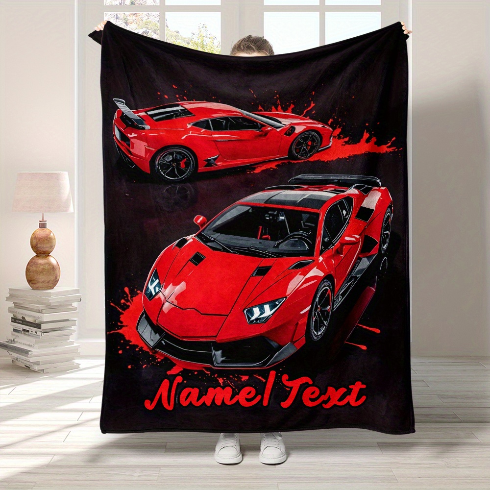 

Customizable Car Print Flannel Throw Blanket - Soft, Warm & Lightweight For Couch, Travel, Camping | Personalized Name Option | Use, Portable, Office, Chair, Bed