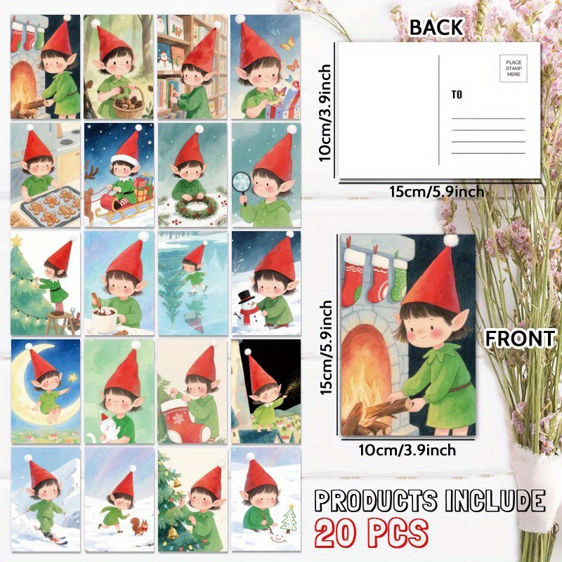 TEMU Edition Christmas Set: 20 Cute Elf Postcards, A Unique Gift For , Perfect For Congratulations, Birthday Thanks, Positive Affirmations, And
