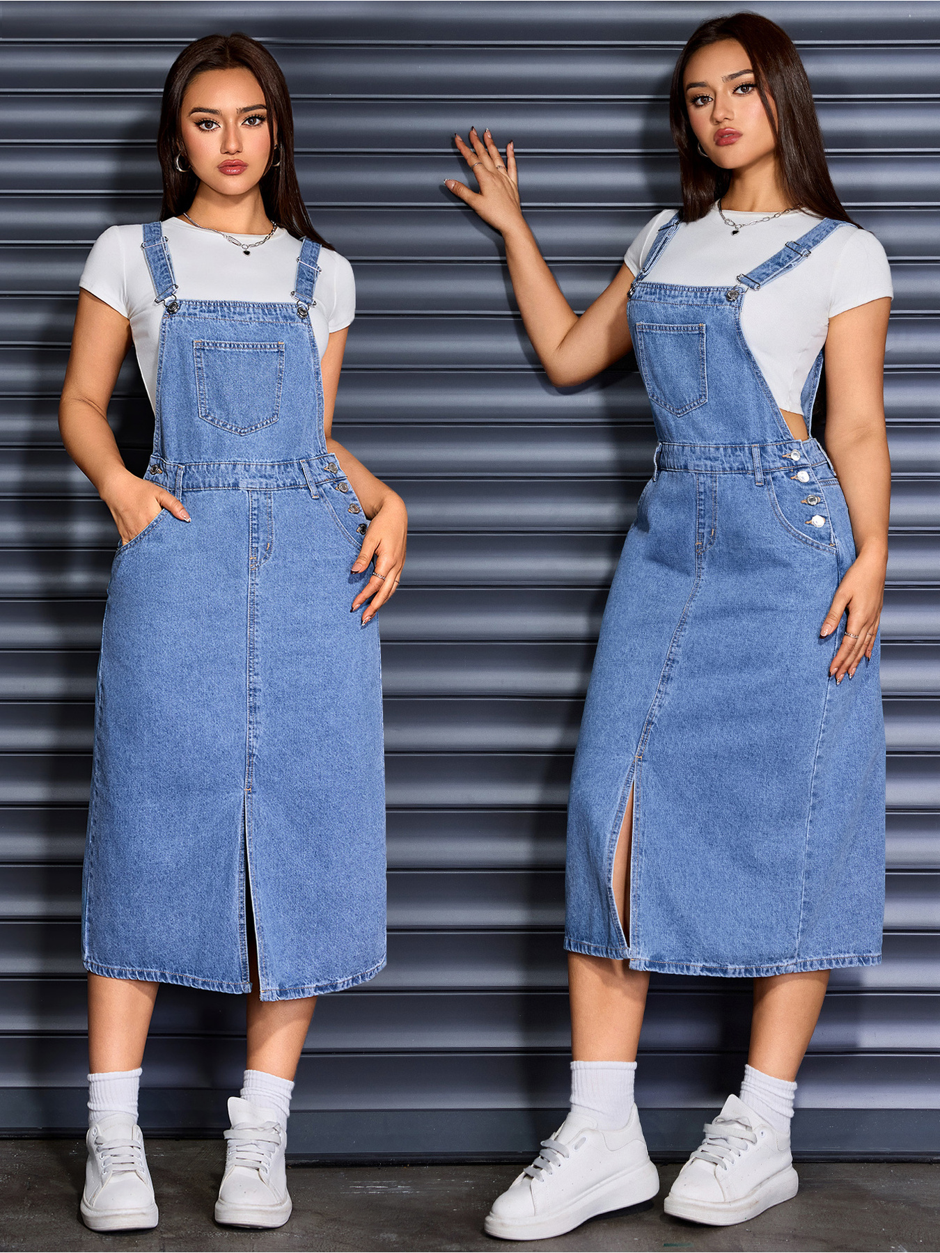 Women's Classic Loose Overalls Denim Dress - Vintage Adjustable Strap Jean Dress Summer
