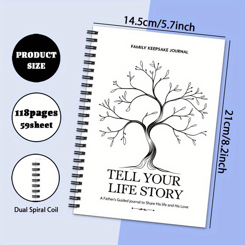 TEMU 1pc Share Journey, Father, Journal & Notebook, Gift Log For Dad, Of Life, Love, And Travel, 59 Sheets (118 Pages)