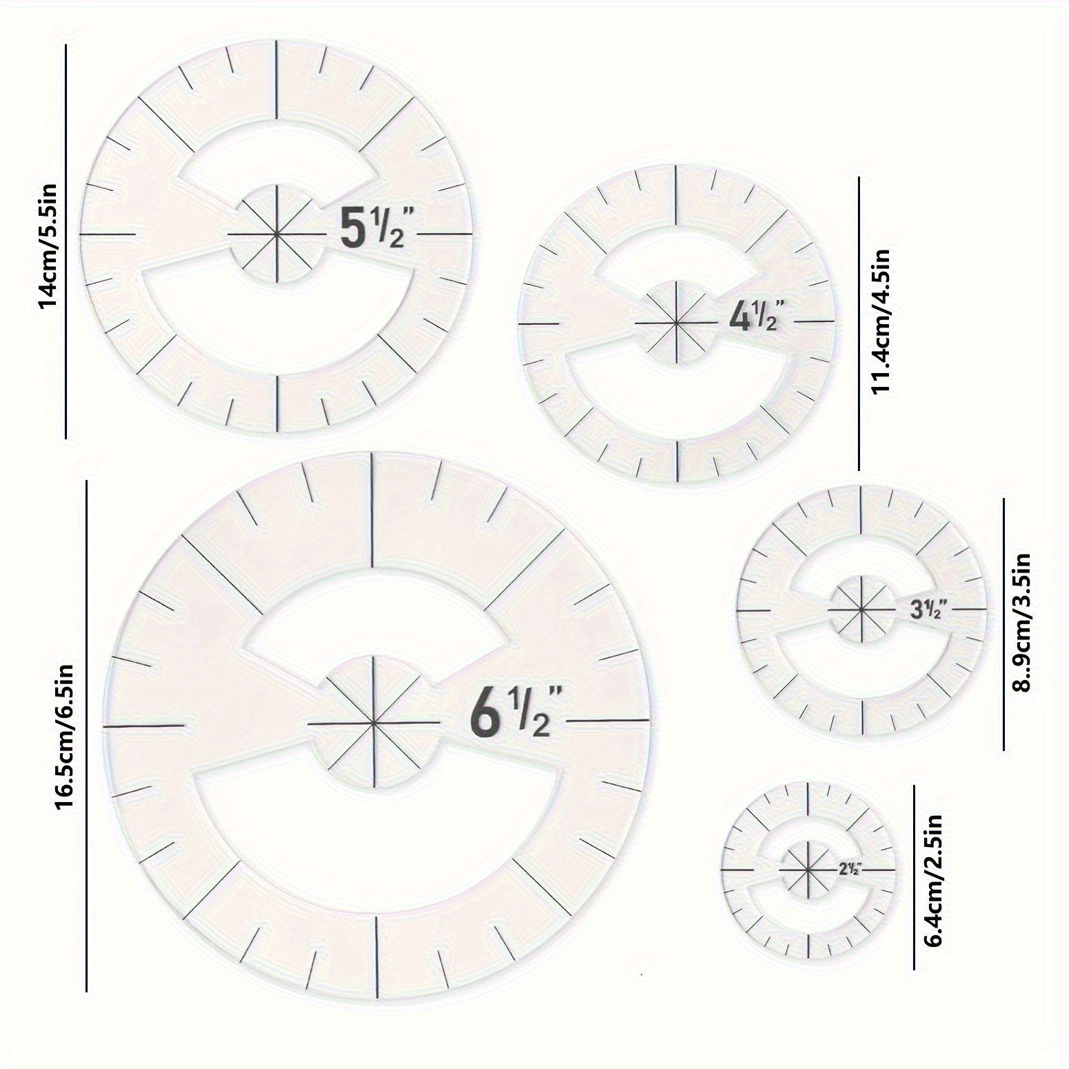 TEMU A Set Of 5 Transparent Acrylic Round Templates, Sewing Ruler, Cutting Tools, Precise Measurements Suitable For And Quilting Projects, Essential