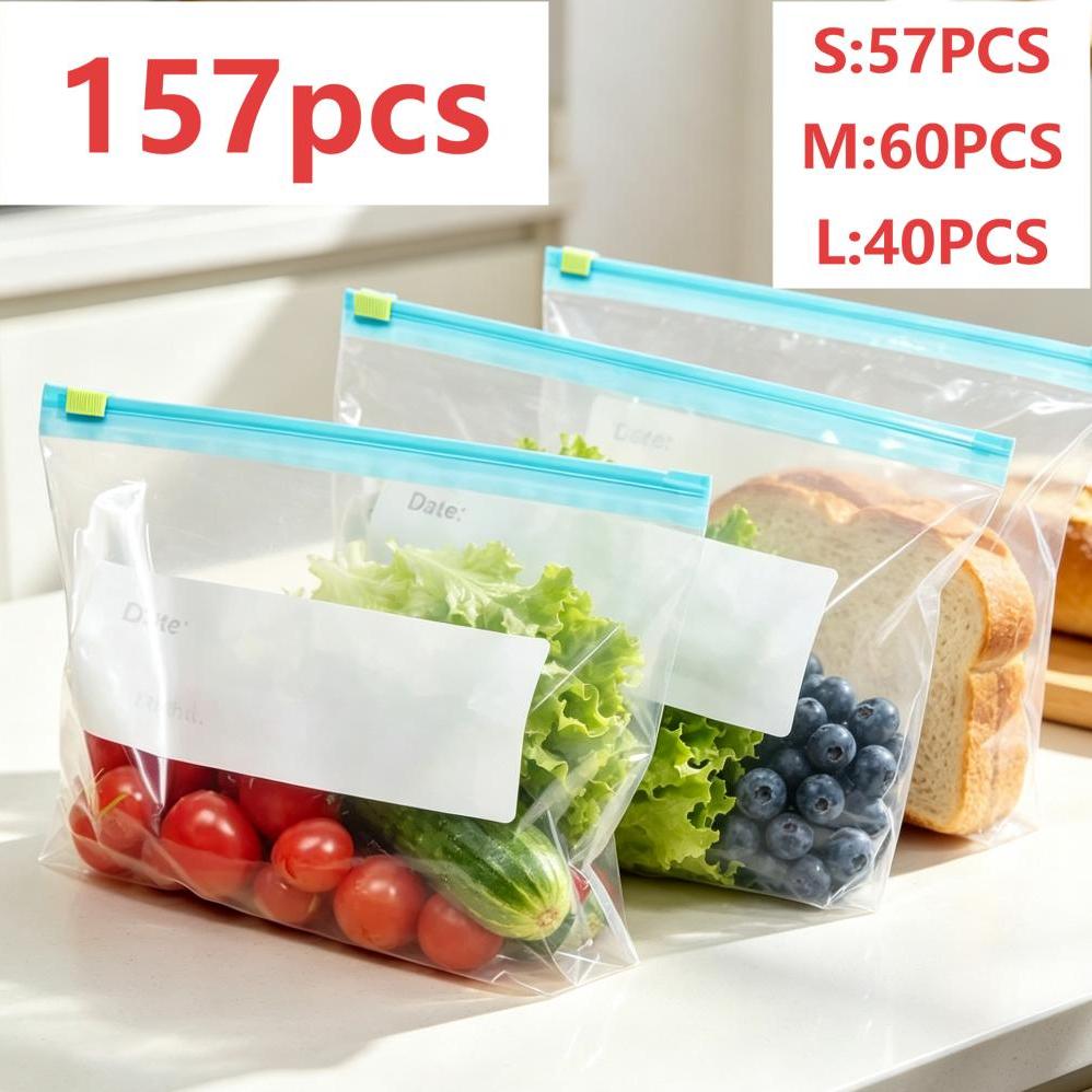 Image of 157pcs Food Grade Thickened Zipper Style Preservation Film Set For Leftovers And Vegetables Home Use Storage Cover With Sealer
