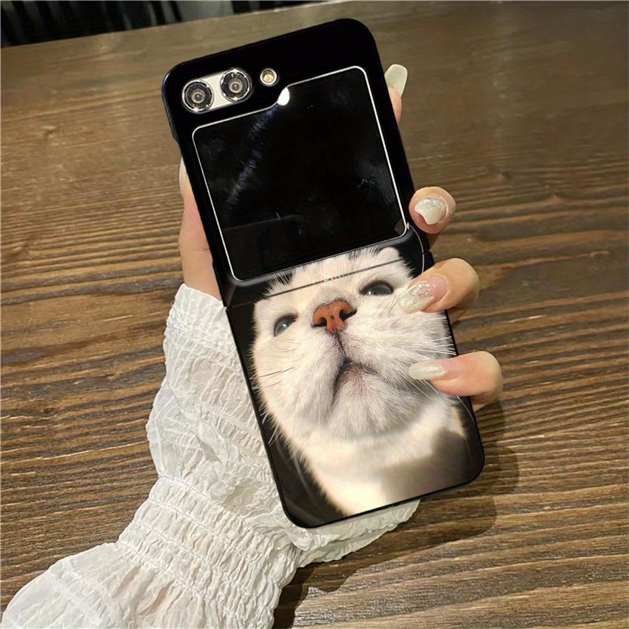 TEMU Protective Case For Galaxy Z Flip Models 3, 4, 5, And 6 Featuring A Soft, Shockproof Design With An Adorable Cat Motif.