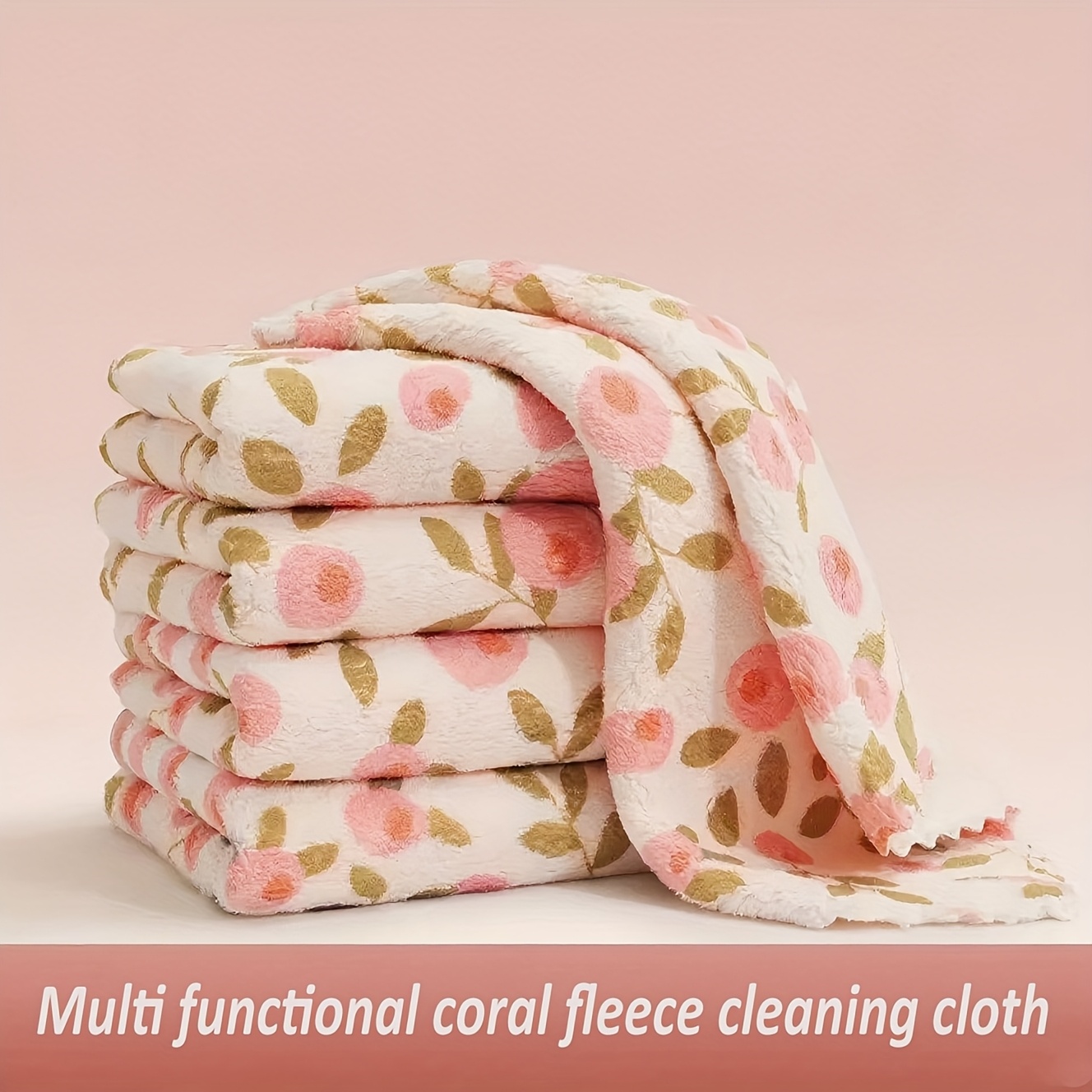 7 Lavete din fleece coral - Absorbante, uscare rapidă, prosoape de curățare moi și multifuncționale pentru bucătărie, baie, sticlă, mașină și șervețele umede - Model coral roz și auriu, lavete din fleece coral pentru 40 până la 80 de utilizări în timpul sărbătorilor