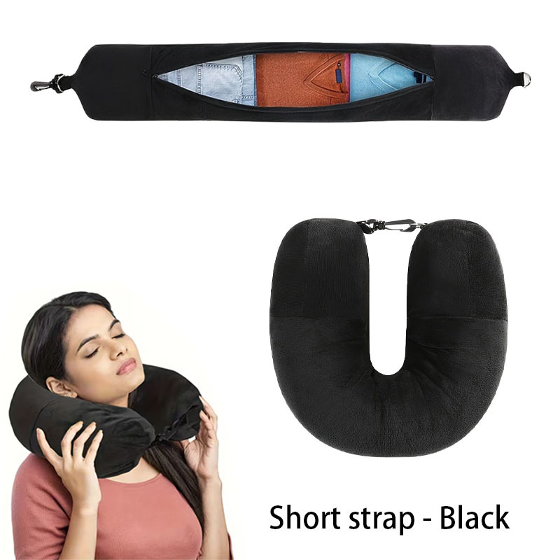 Image of 1pc Of Travel U-shaped Pillow, Which Filled With Clothing, Is Easy To Carry And Essential For Flights And Daily Use| Travel| Picnic| Travel Essentials