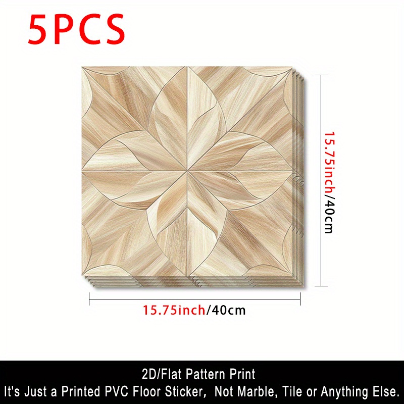 TEMU Adesivi 2D , 5 pezzi, in PVC autoadesivo per pareti e pavimenti in beige con texture a foglia a spirale, adesivi per pareti e pavimenti, adesivi