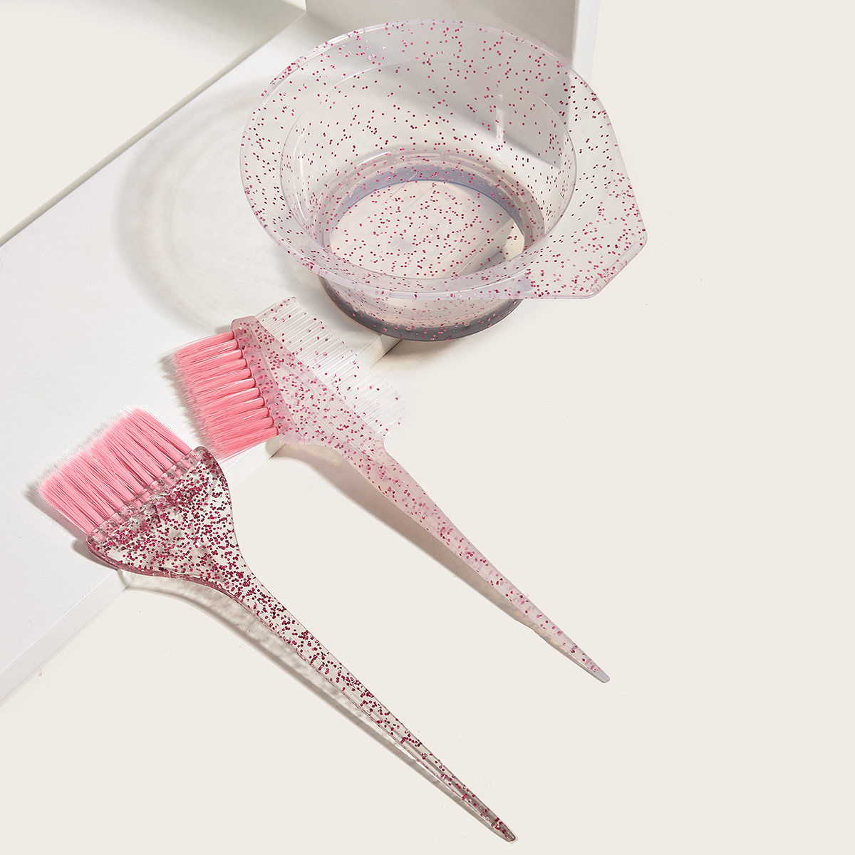 TEMU 3pcs Hair Coloring Brush Set Shiny Crystal Bowl Clean Mixing Bowl Salon Tinting Brush Hairdressing Additions