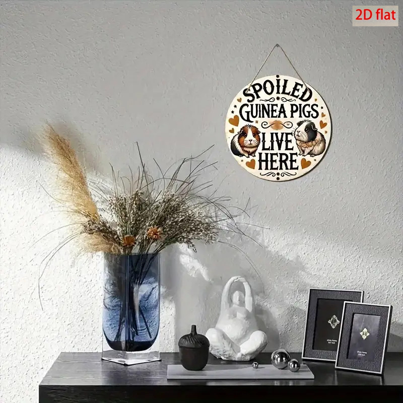 TEMU 2D Plat, 2D Plat Houten Vintage Cavia Wanddecoratie - Rond Bord van Imitatiehout met Grillig Dierenontwerp, Geschikt voor Bruiloft, Verjaardag,