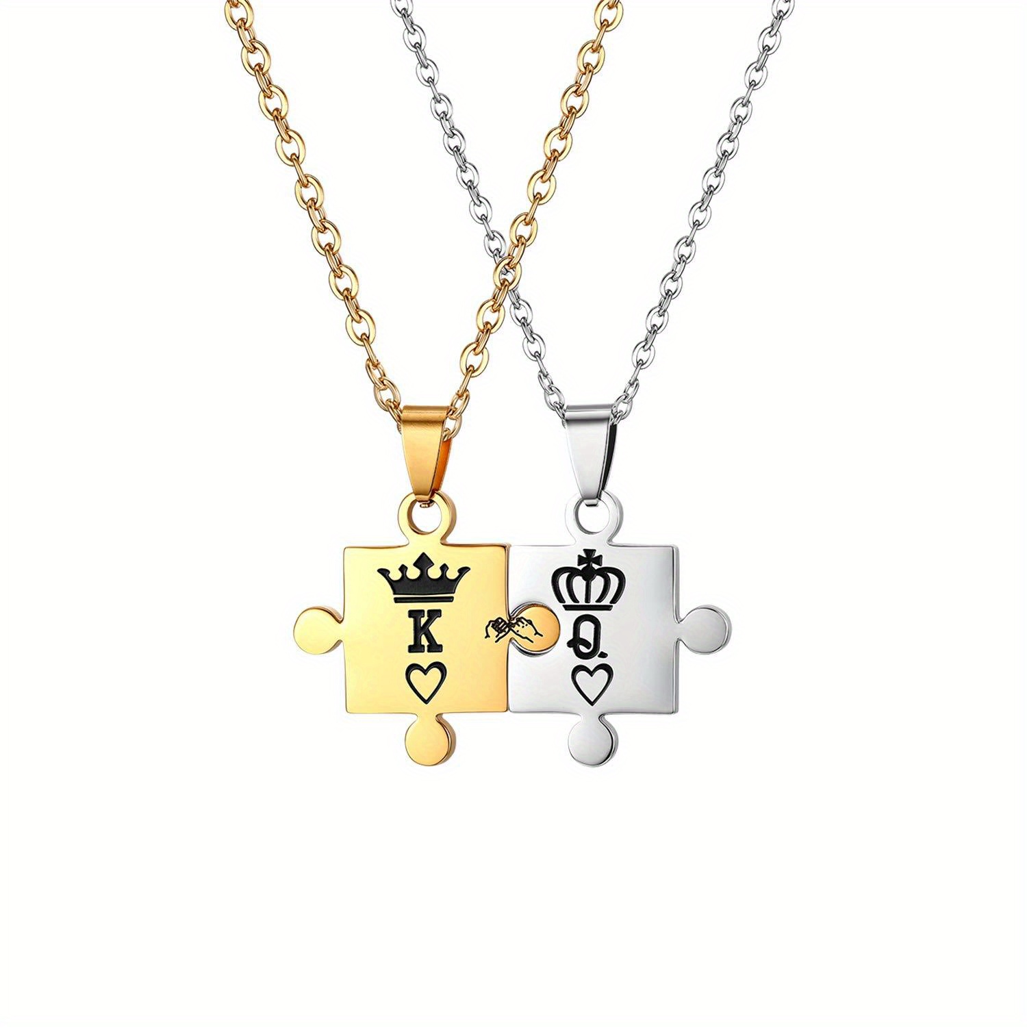 Image of 2pcs Couple Necklaces, Elegant Matching Pendants In Stainless Steel For Men And Women