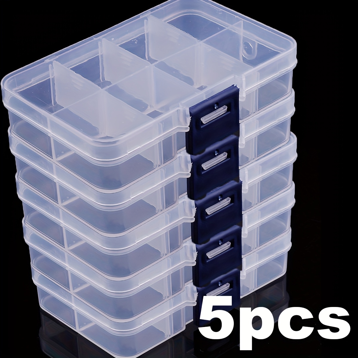 5 Transparent Plastic Storage Boxes With Adjustable Dividers - 8 Compartments, Dust-proof Lids | Organizer, Suitable For Bead Storage, Jewelry Crafting, And Nail Art