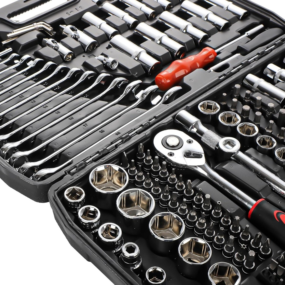 216pcs professional socket wrench set with 1 4 3 8 and 1 2 ratchets and cr   tools   bit set extensions and storage case for   workshop