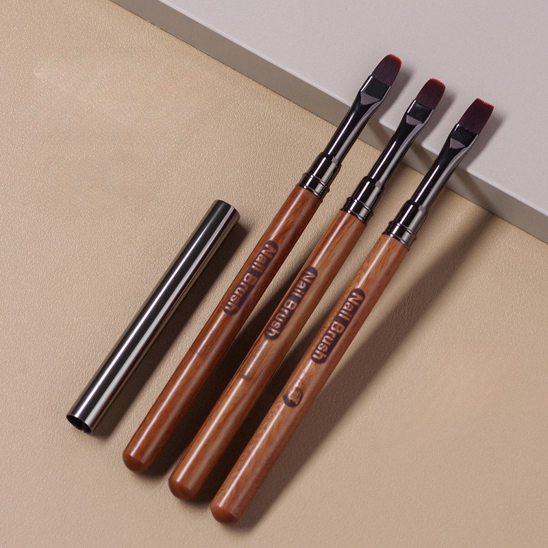 

3pcs Round Wood Handle Acrylic Nail Brush Pen Set, Formaldehyde-free Gel Builder Brushes For Powder Manicure