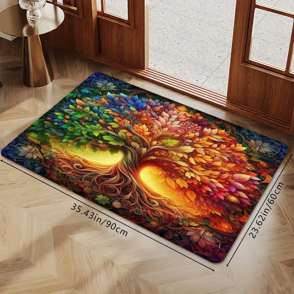 TEMU 1 tapis de porte Arbre de Vie et Coloré, vibrant et avec et , avec des serpentées et des branches luxuriantes, un tapis adapté aux animaux de