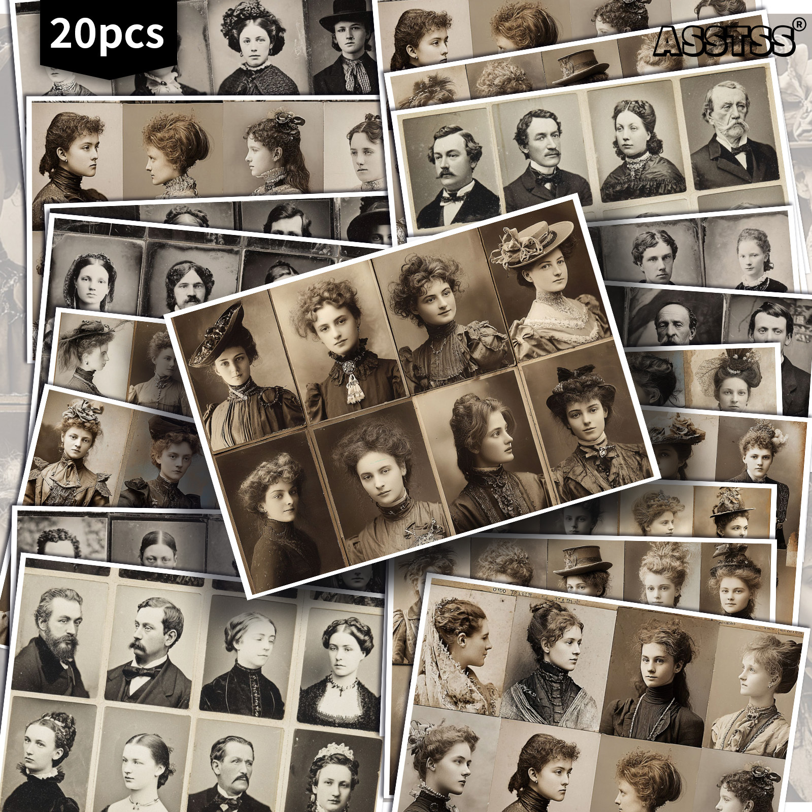 TEMU 20-pack Asstss Black And White Portraits Of Men And Women Gift Cards - 4x6 Inches Retro Junk Journal Paper, Classic Pinup Illustrations,