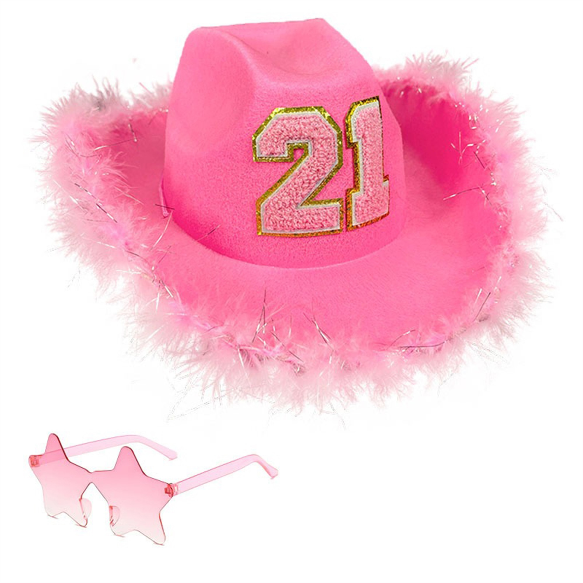 5678 Cowboy Hat Fluffy Feather Trim Cowgirl Women Adult Western Felt Cow White Cowboy Hat With Pink Feather Boa & Rhinestone Hat Band  main image 4