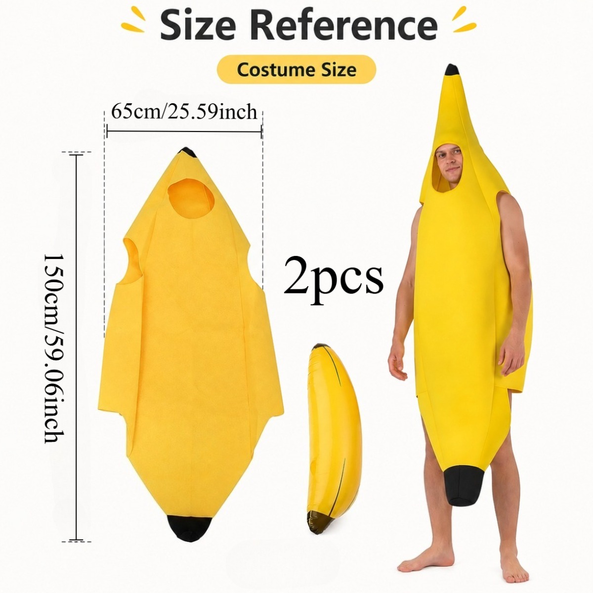 TEMU 2pcs (including 1pc Banana Costume And 1pc Banana Balloon) Funny Banana Set, Adult Banana Set, Unisex Adult Fancy Dress, Suitable For Parties,