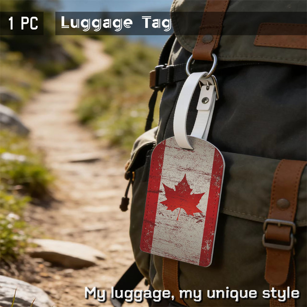 TEMU 1pc, Retro Maple Leaf Flag Canada Travel Theme Luggage Tag, Distressed Pattern Suitcase Identification Label, Pu Material And Wear-resistant,